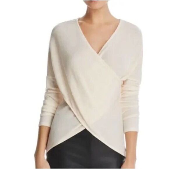 Three Dots Ribbed Crossover Sweater Soft Cream Size Medium - Picture 1 of 9